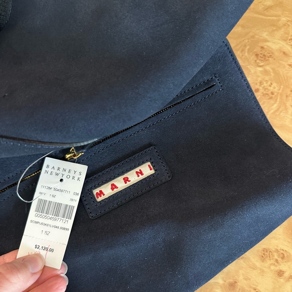 Marni Dark Blue Suede Tote Bag - Picture 5 of 11